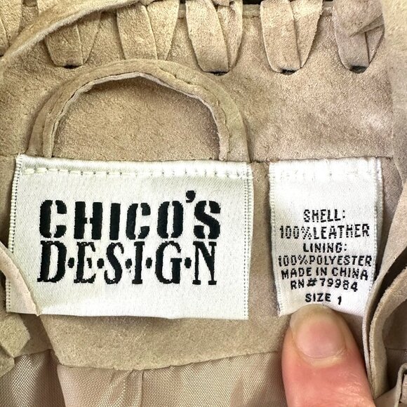 Chico's Taupe 100% Leather Fringe Jacket - Picture 6 of 8